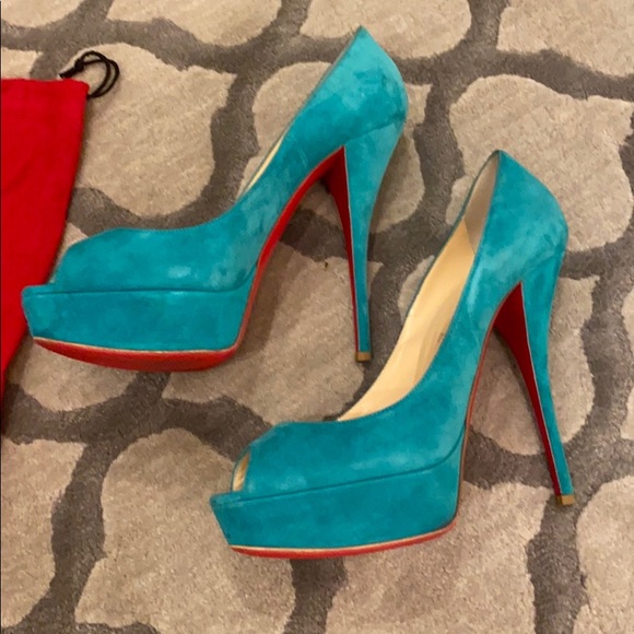 Christian Louboutin Aqua Green 140s suede sz 39.5 - Picture 3 of 8